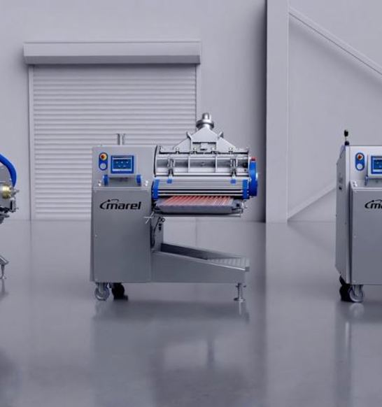 Marel’s RevoPortioner low-pressure food forming machine can fit any size food processing production line